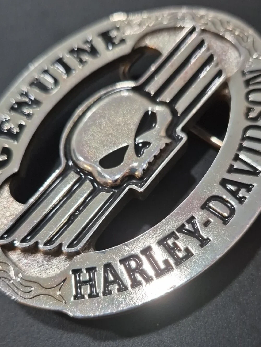 Vintage Harley-Davidson Silver Winged Skull Belt Buckle